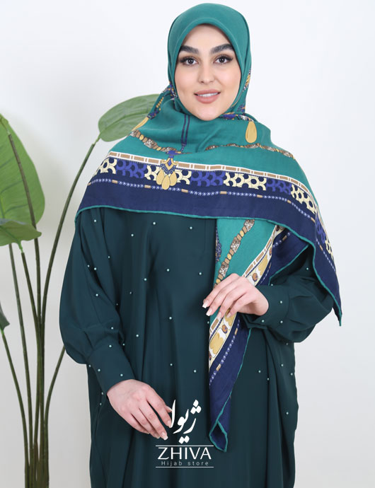 مانتو عبایی ترنچ مرواریدی سبز