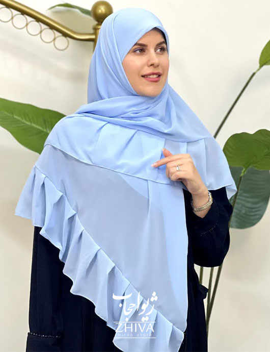 روسری کش دار مریم چین دار آبی ملايم