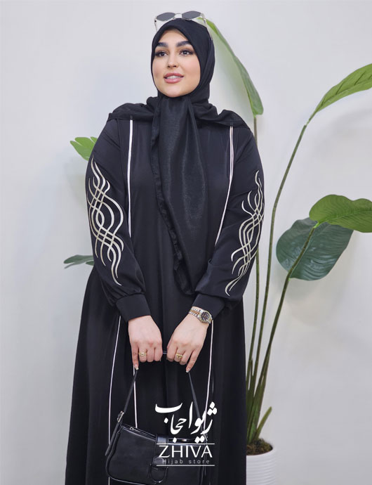 مانتو عبایی ترنم گلدوزی مشكی