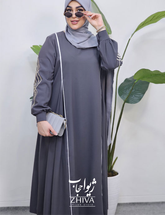 مانتو عبایی ترنم گلدوزی طوسی
