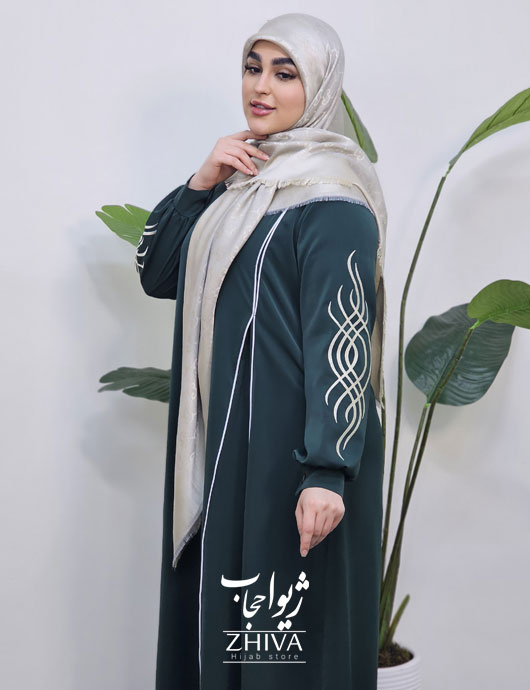 مانتو عبایی ترنم گلدوزی سبز