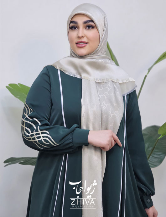 مانتو عبایی ترنم گلدوزی سبز
