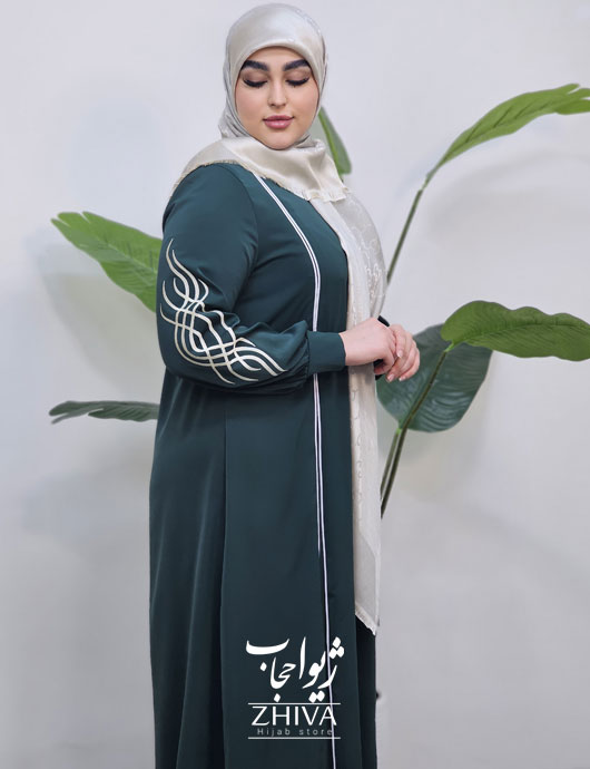 مانتو عبایی ترنم گلدوزی سبز