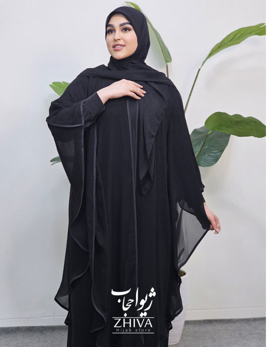 مانتو عبایی حرير پریماه نوار مشکی