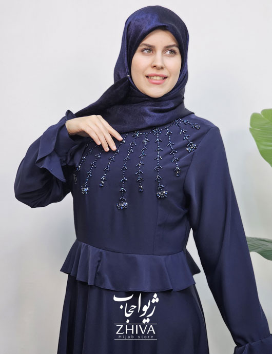 عبای جواهردوزی خورشيد سرمه ای