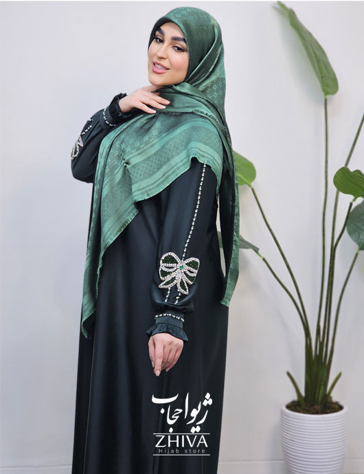 عبا پاپيون جواهردوزی ساتن جوليا سبز