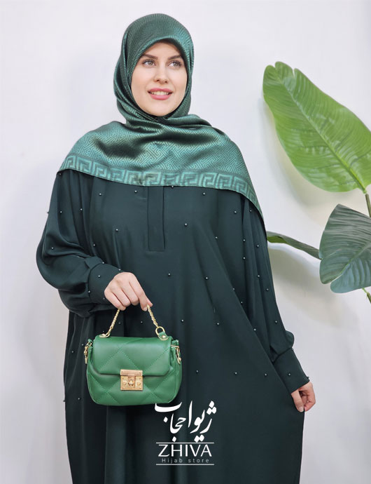 مانتو عبایی ترنج مرواریدی سبز