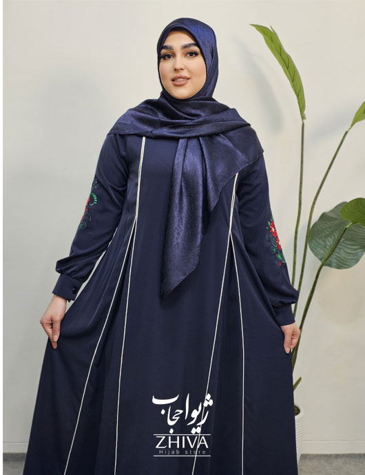 مانتو عبایی ترنم گلدوزی سرمه ای