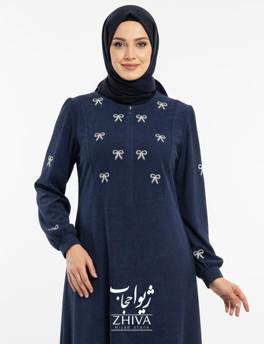 عبا پاپيون گلدوزی سرمه ای