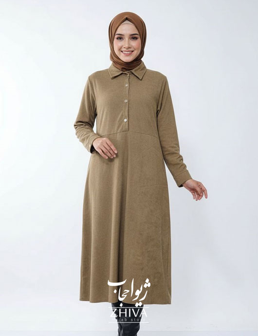 مانتو مخمل كبريتی خاكی