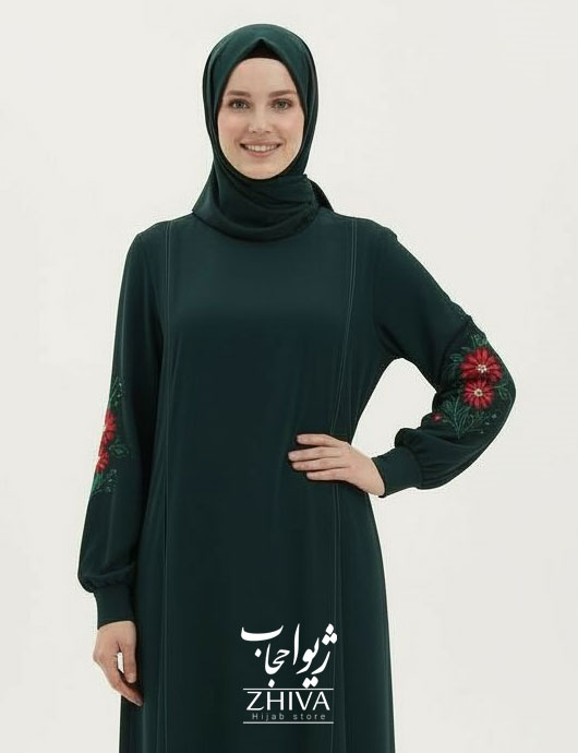 مانتو عبایی ترنم گلدوزی سبز