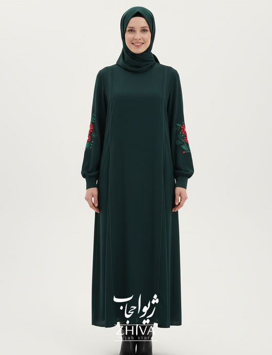 مانتو عبایی ترنم گلدوزی سبز