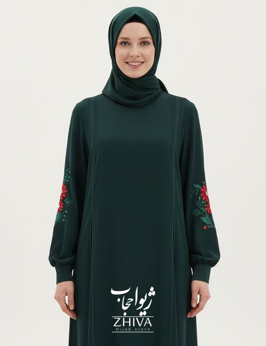 مانتو عبایی ترنم گلدوزی سبز