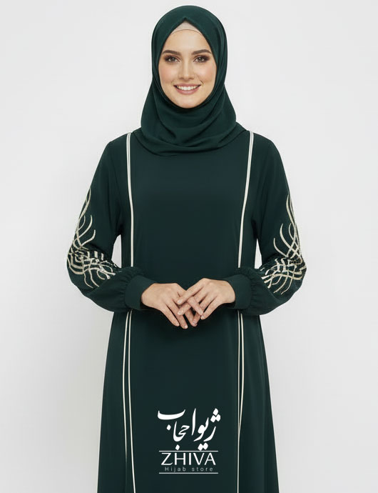 مانتو عبایی ترنم گلدوزی سبز كد 2