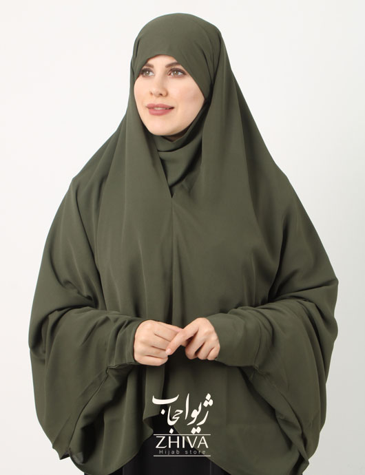 مقنعه کامل با آستین کرپ یشمی