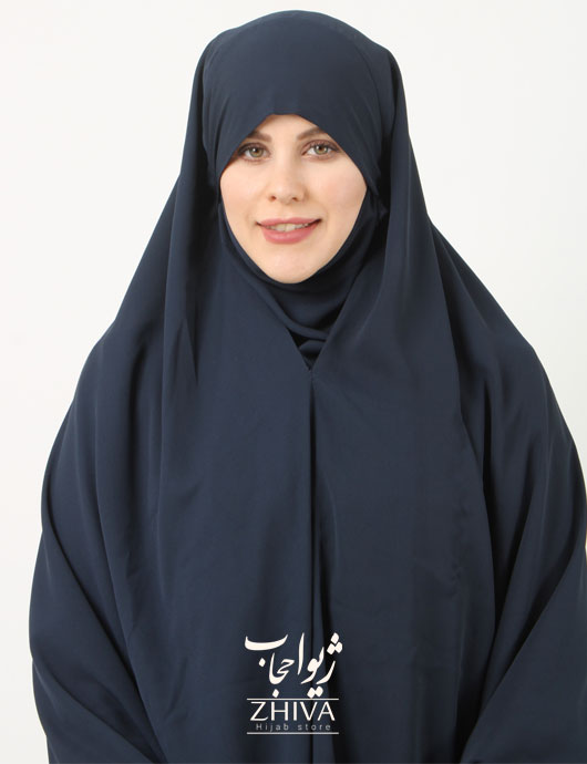 مقنعه کامل با آستین کرپ سرمه ای