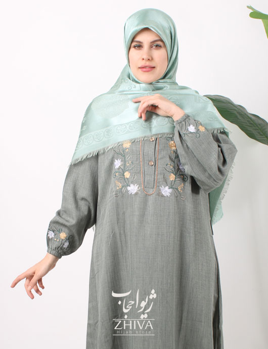 مانتو عبایی نوبهار جلوبسته و كمربند دار كد 4