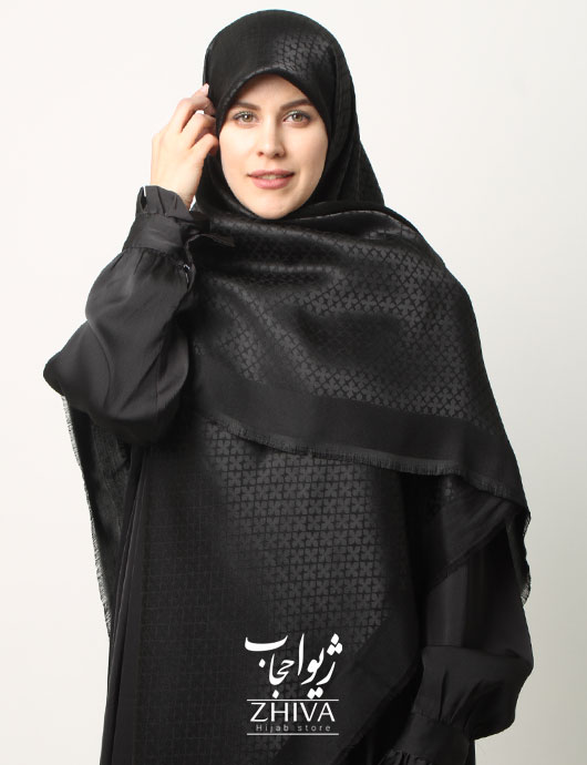 روسری ژاكارد مشكی دور ريش قواره 140 كد 4