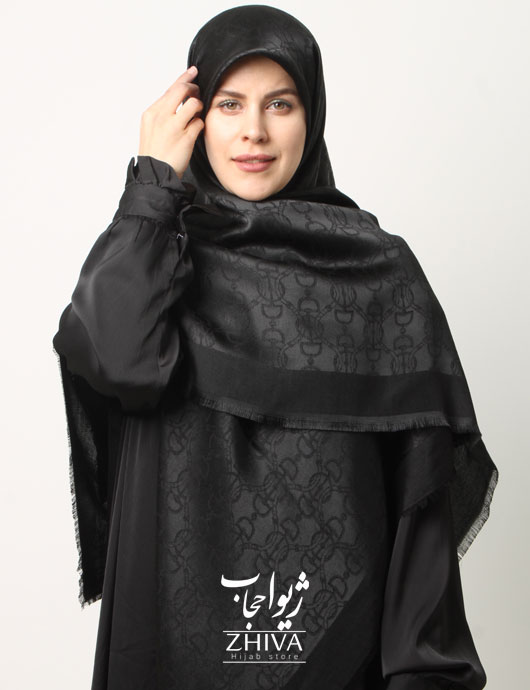 روسری ژاكارد مشكی دور ريش قواره 140 كد 6