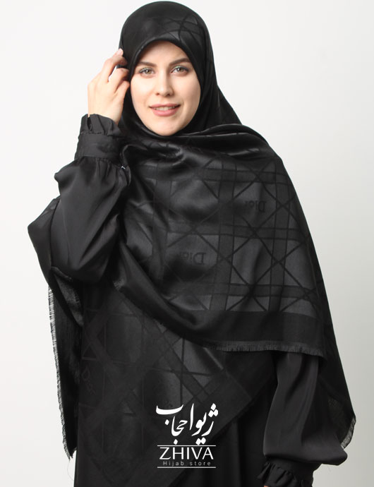 روسری ژاكارد مشكی دور ريش قواره 140 كد 9