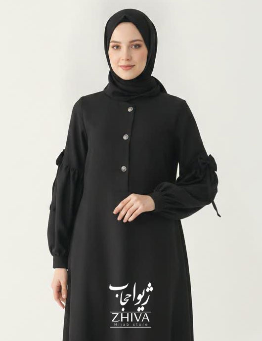 مانتو عبایی پاپيون بهاره مشكی جلوبسته كد 5
