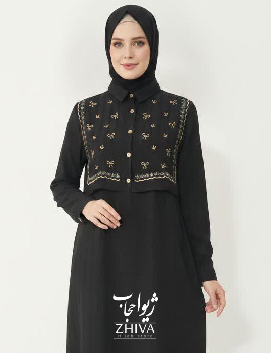 مانتو عبایی جلیقه دار گلدوزی پاپیون
