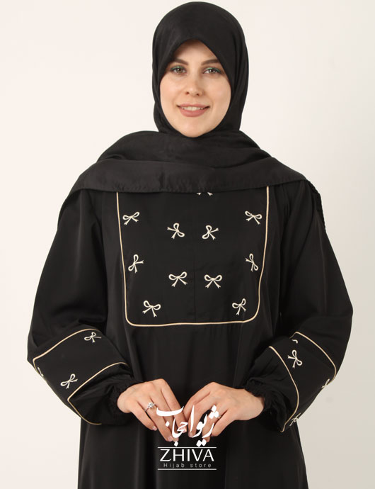 مانتو عبایی گلدوزی پاپيون