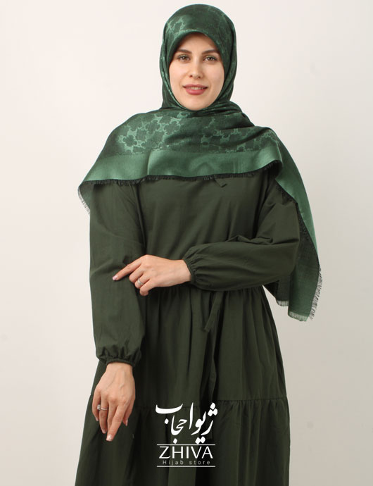 پيراهن ساحلی سه طبقه چين لينن سبز كد 2