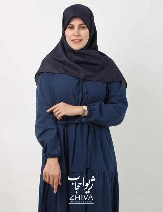 پيراهن ساحلی سه طبقه چين لينن آبی كد 4
