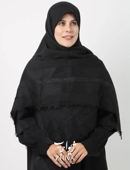 روسری مشكی نخی لمه دار قواره 140 كد 5