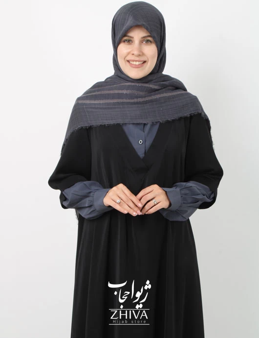 مانتو عبایی شهرزاد مشكی خاكستری  كد 10