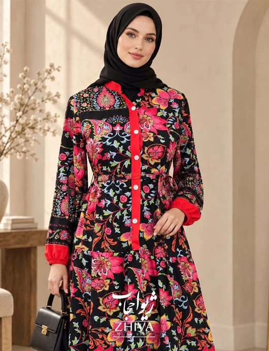 پيراهن ساحلی سه طبقه چين ، جلو دكمه دار فلور