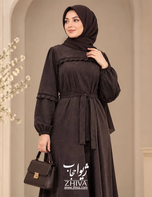 پيراهن پاييزه سنگ دوزی قهوه ای تيره كد c1