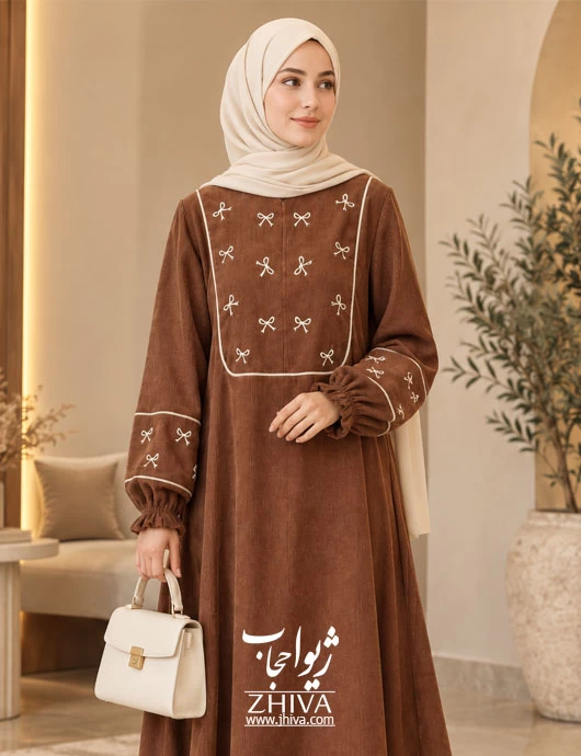 عبا مخمل کبریتی پاپيون قهوه ای روشن كد محصول 1000707